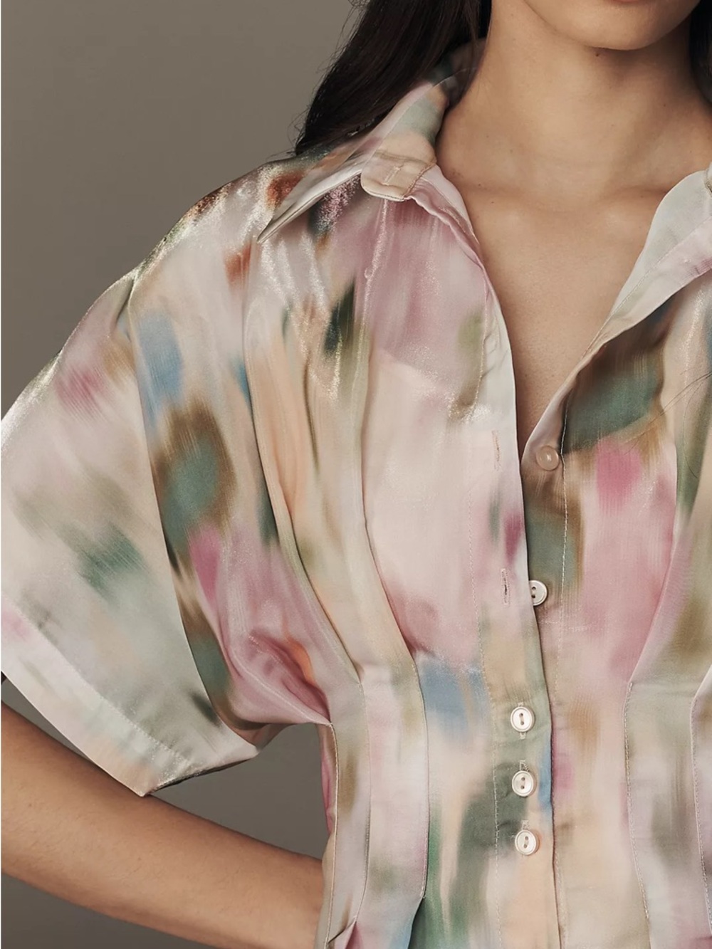 Anthropologie Watercolor Pastel Button-Front Mini Dress - Picture 3 of 5